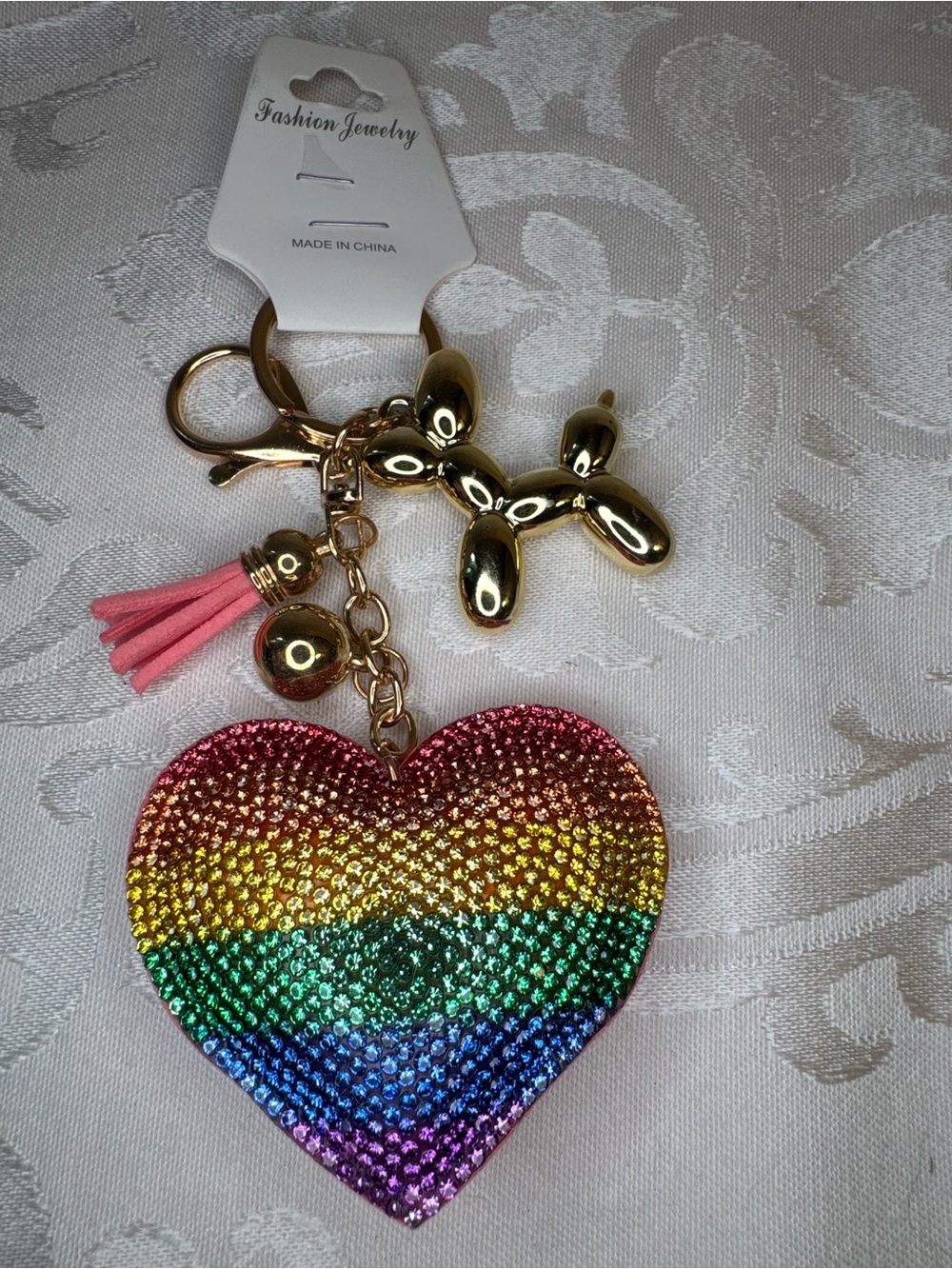 New Fashion Jewelry rainbow Heart Keychain with Gold Balloon Dog